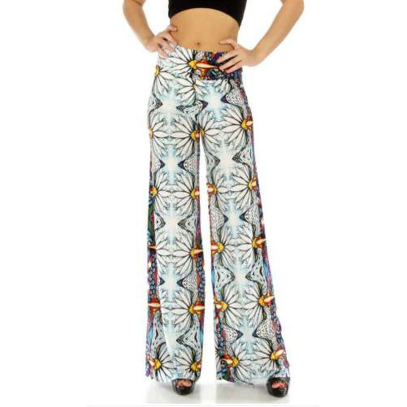 Yelete Purple & White Aztec Wide Leg Palazzo Pants - Picture 2 of 3